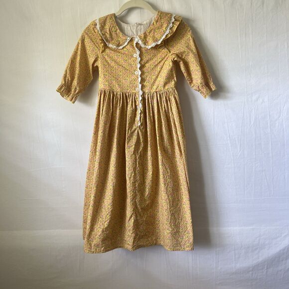 Relibeauty Girls Prairie Dress Yellow Floral  Cotton Sz 7-8 Cottagecore Vintage - Picture 1 of 8